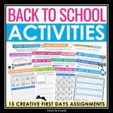 Back to School Activities and Assignments - First Days of School Activity Bundle
