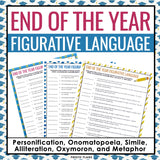 End of the Year Figurative Language Assignments – Literary Devices Activity