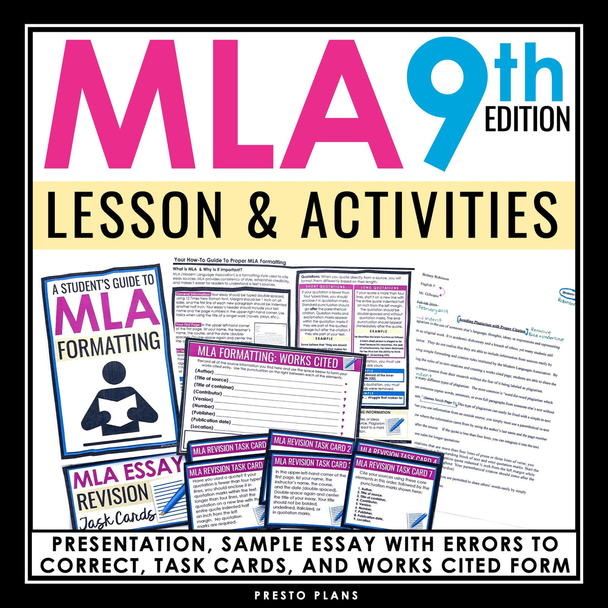 MLA Formatting 9th Ed. Presentation, Activity, Citation Practice, and