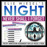 Night by Elie Wiesel Poetry Analysis Assignment - Never Shall I Forget Poem