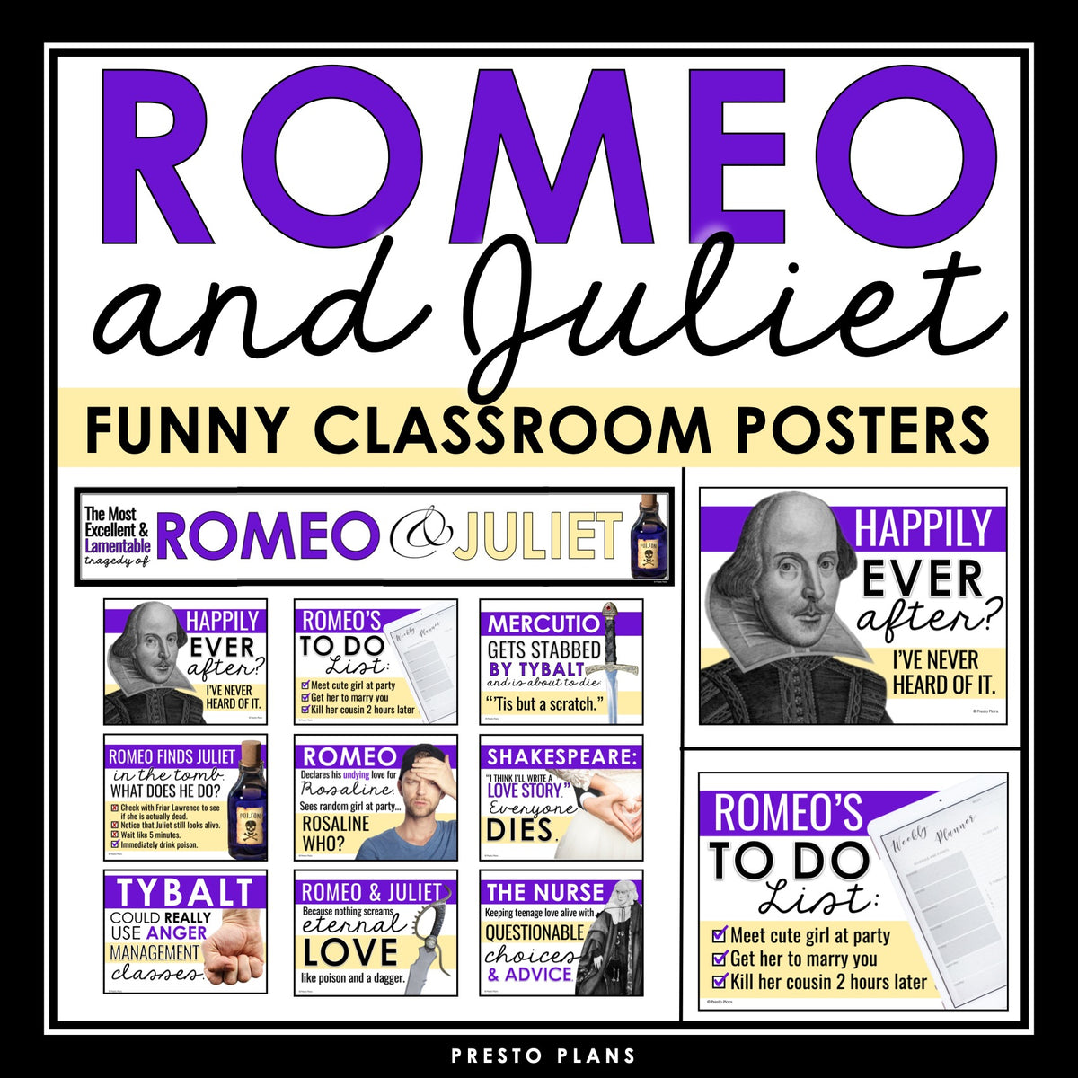 Romeo and Juliet Posters - Funny Classroom Bulletin Board Decor