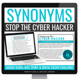 Synonyms Vocabulary Word Escape Room Digital Activity, Google Slides, and Quiz