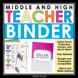 Teacher Binder - Editable Teacher Planner Forms, Covers, Calendars - Middle High
