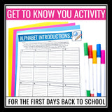 Back to School Activity - Alphabet Introduction Icebreaker First Day Activity