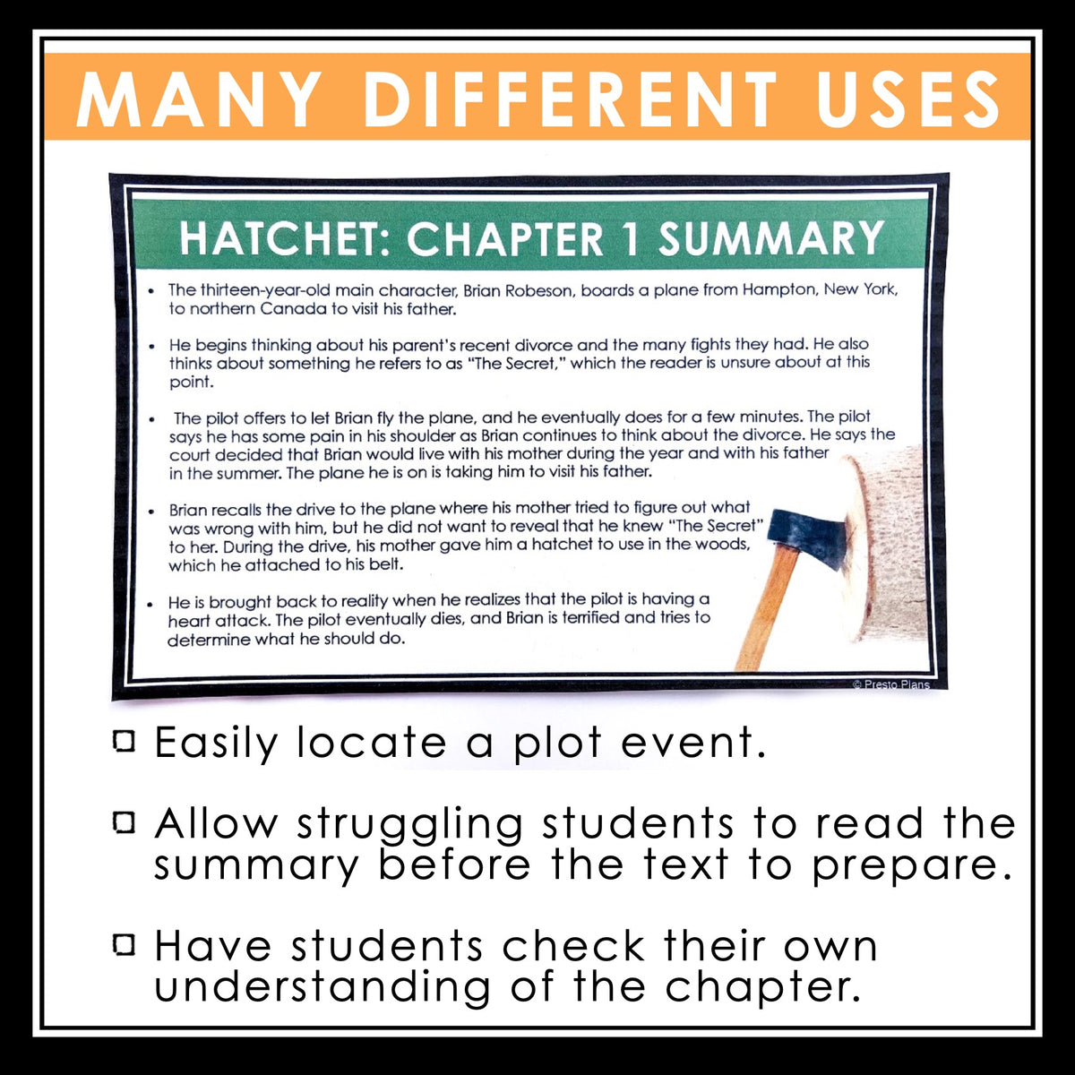 Hatchet Chapter Summaries Plot Summary Cards for Gary Paulsen's Nove