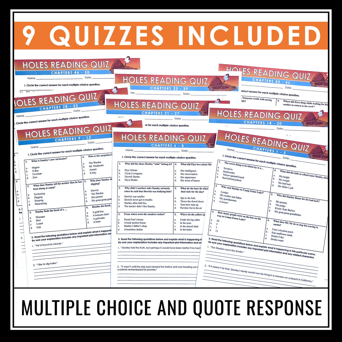 Holes Quizzes Multiple Choice and Quote Chapter Quizzes & Answers Lo Presto Plans