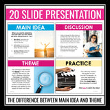 Main Idea vs Theme Lesson - Presentation, Posters, and Worksheet Assignment