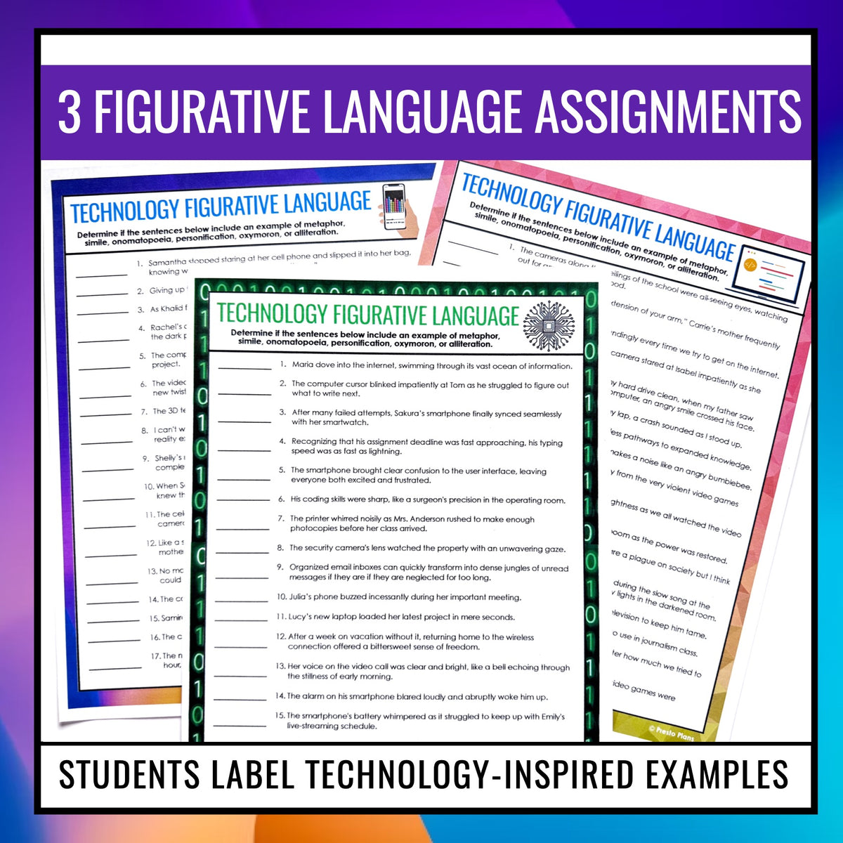 Figurative Language Assignments - Literary Devices Activities on Techn ...