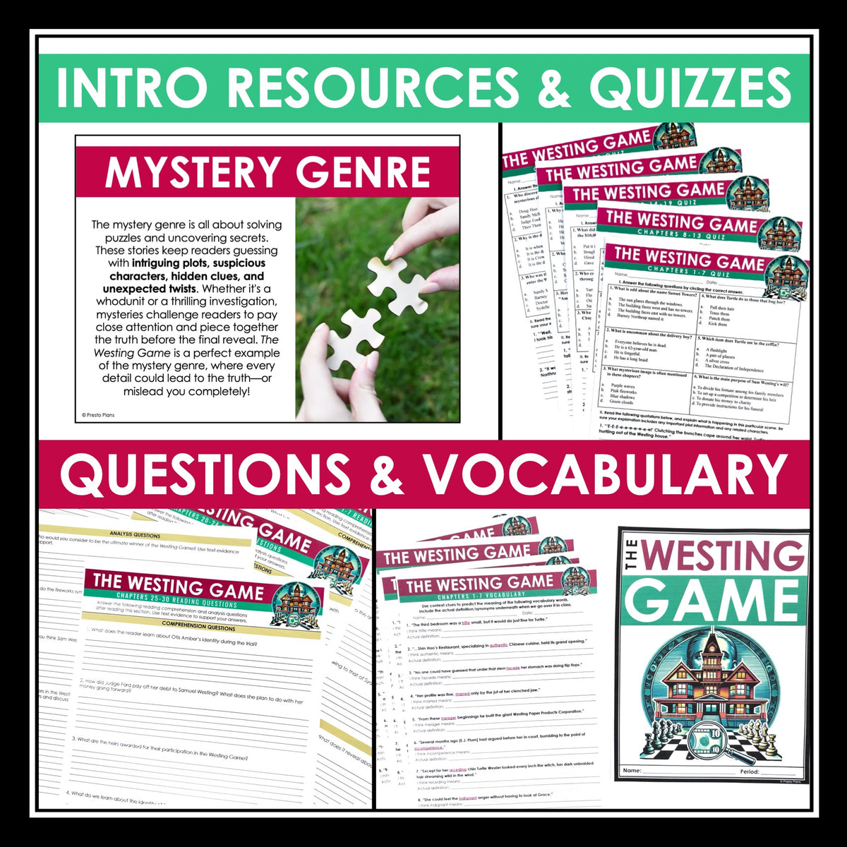 The Westing Game Unit Plan - Ellen Raskin Novel Study Reading Unit ...