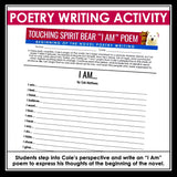 Touching Spirit Bear Poetry Characterization Novel Activity - Cole's I Am Poem