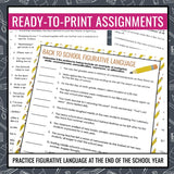 Back to School Figurative Language Assignments – Literary Devices Activity