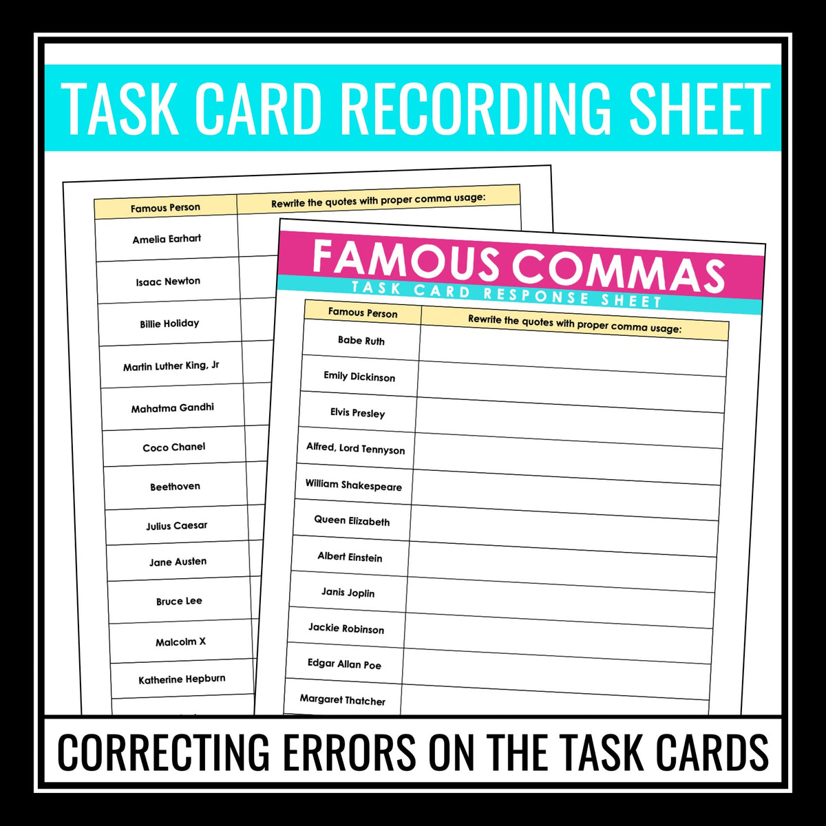 Comma Rules Practice Activity - Correct Comma Errors in Famous Quotes ...