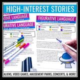 Figurative Language Close Reading Stories Assignments Literary Devices Activity