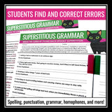 Halloween Grammar Worksheet Assignment - Grammar Activity - Superstitions