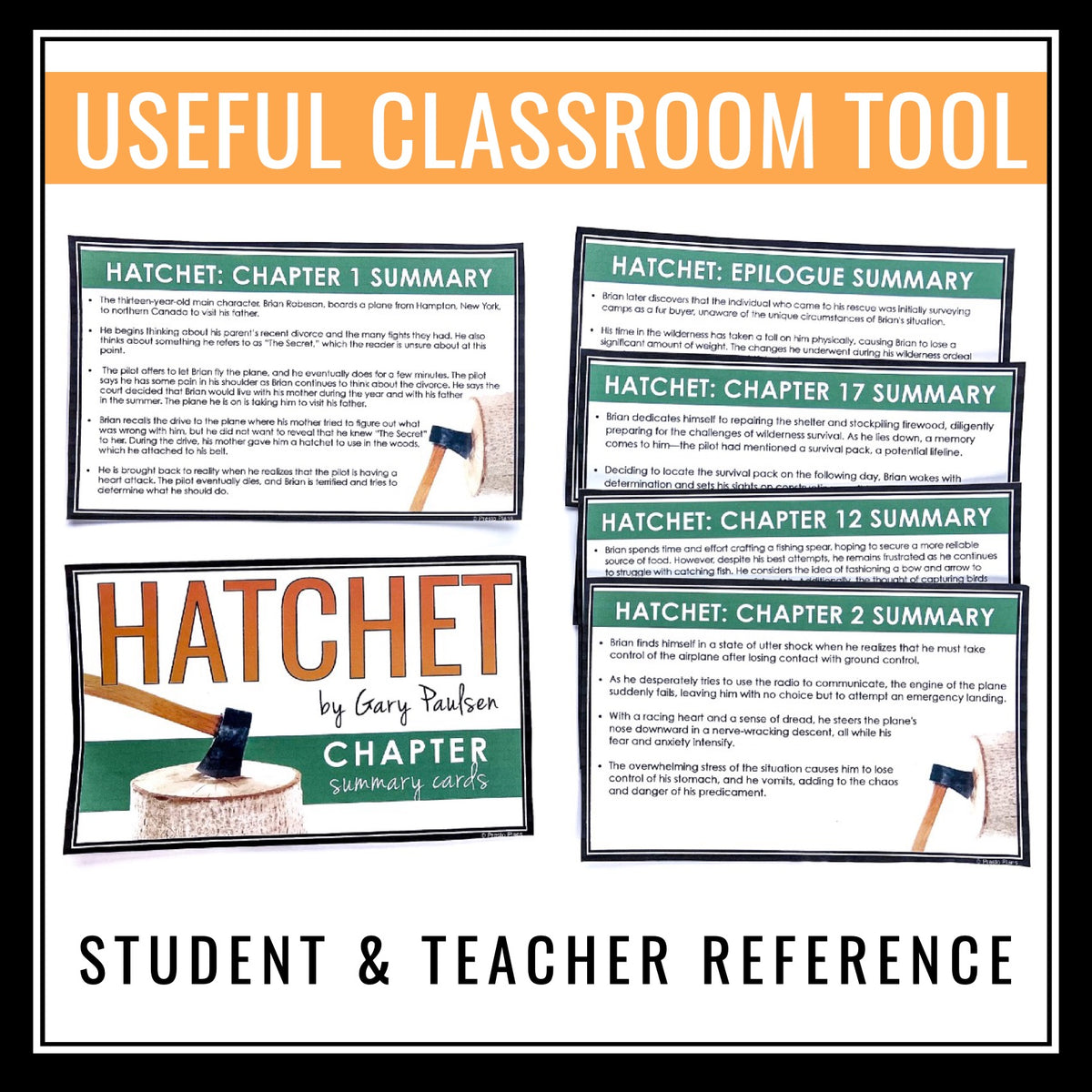 Hatchet Chapter Summaries Plot Summary Cards for Gary Paulsen's Nove