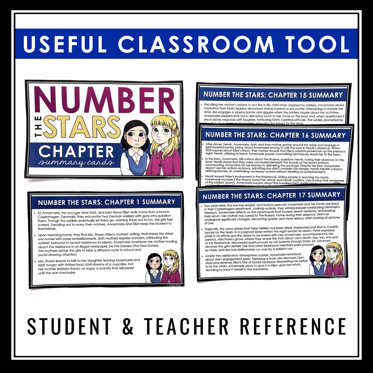 Number the Stars Chapter Summaries Plot Summary Cards for Lois Lowry