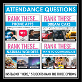 Attendance Questions or Bell Ringers Fun Back to School Ranking Slides Activity