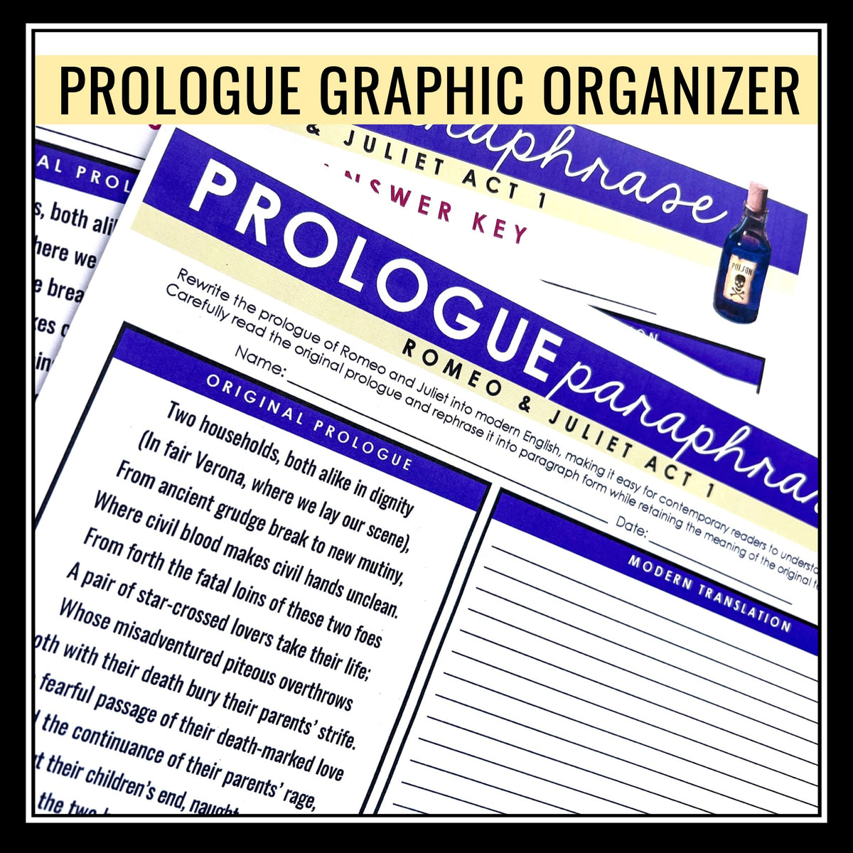 Prologue Romeo And Juliet Romeo and Juliet Prologue Assignment - Shakespeare Play Pre-Reading Ac