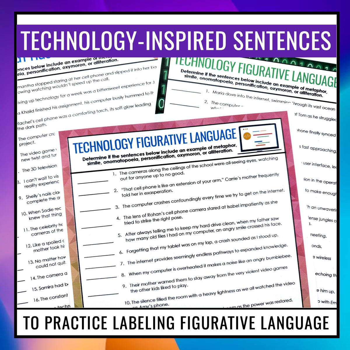 Figurative Language Assignments - Literary Devices Activities on Techn ...
