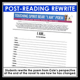 Touching Spirit Bear Poetry Characterization Novel Activity - Cole's I Am Poem