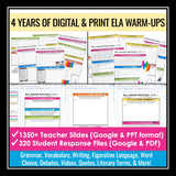 English Bell Ringers Bundle - Weekly ELA Warm Ups - All Digital & Print Volumes