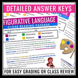 Figurative Language Close Reading Stories Assignments Literary Devices Activity