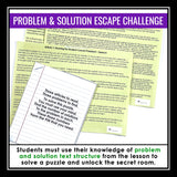 Problem and Solution Text Structure Presentation & Escape Room Reading Activity