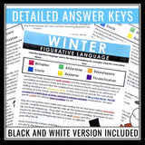 Winter Figurative Language Stories Assignments -  Literary Devices Activity