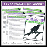 To Kill a Mockingbird Vocabulary Booklet, Presentation, Answer Key Definitions