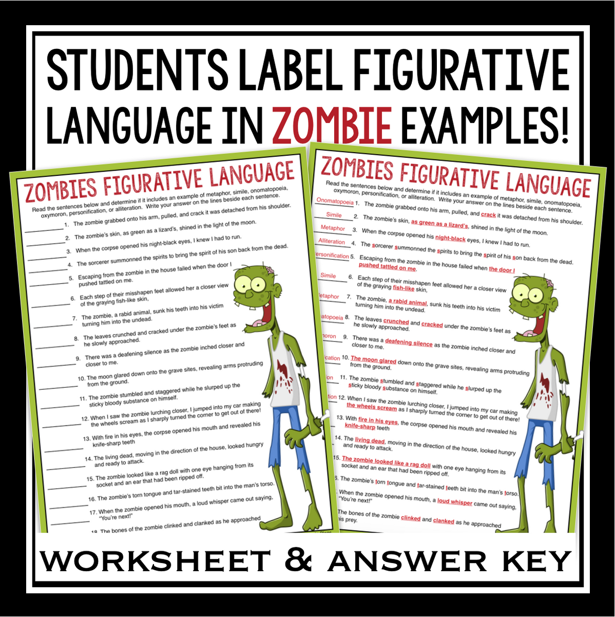 HALLOWEEN FIGURATIVE LANGUAGE ZOMBIES Presto Plans
