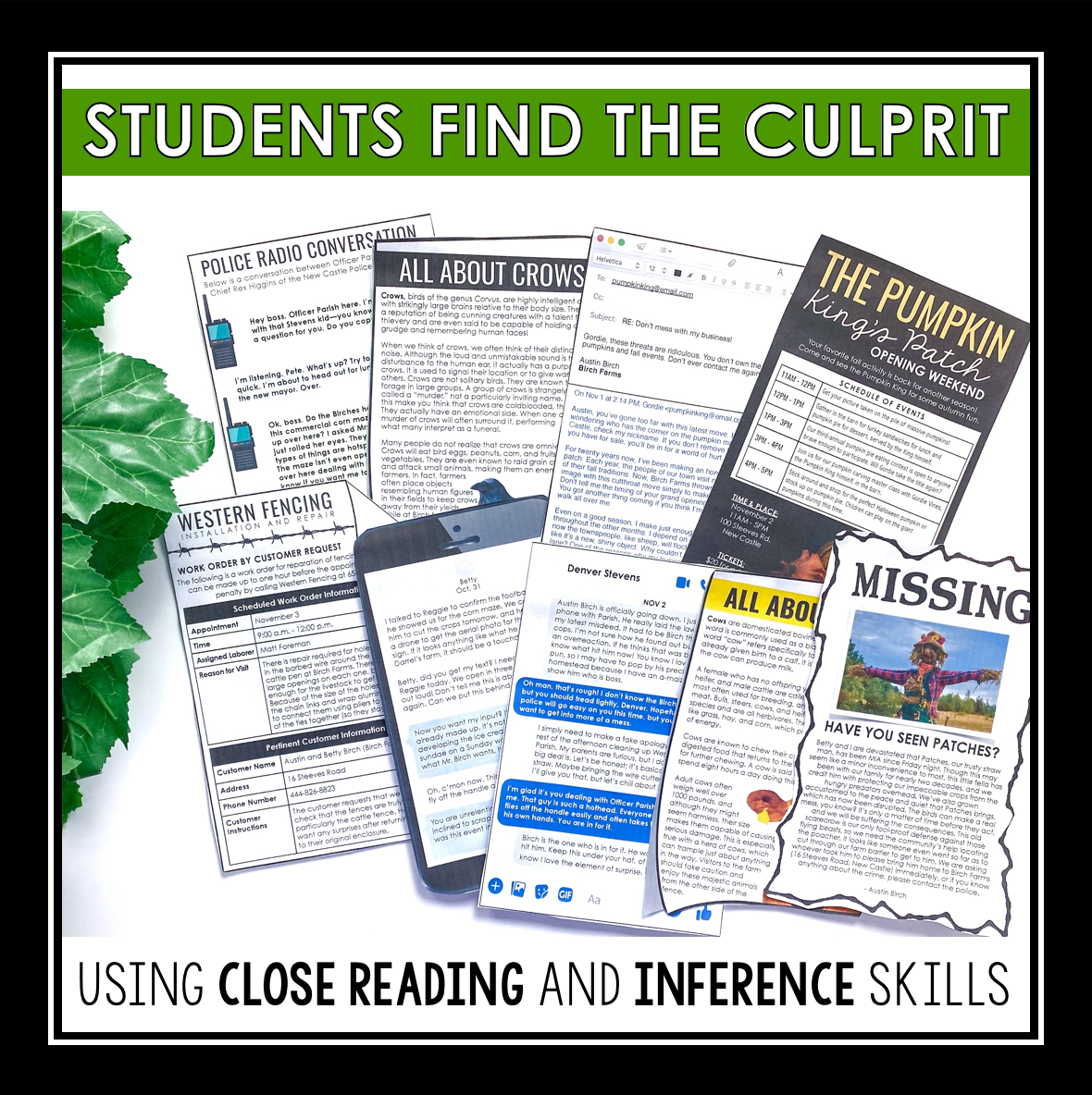 Close Reading Mystery Inference Text Evidence Activity - Destroyed Cor ...