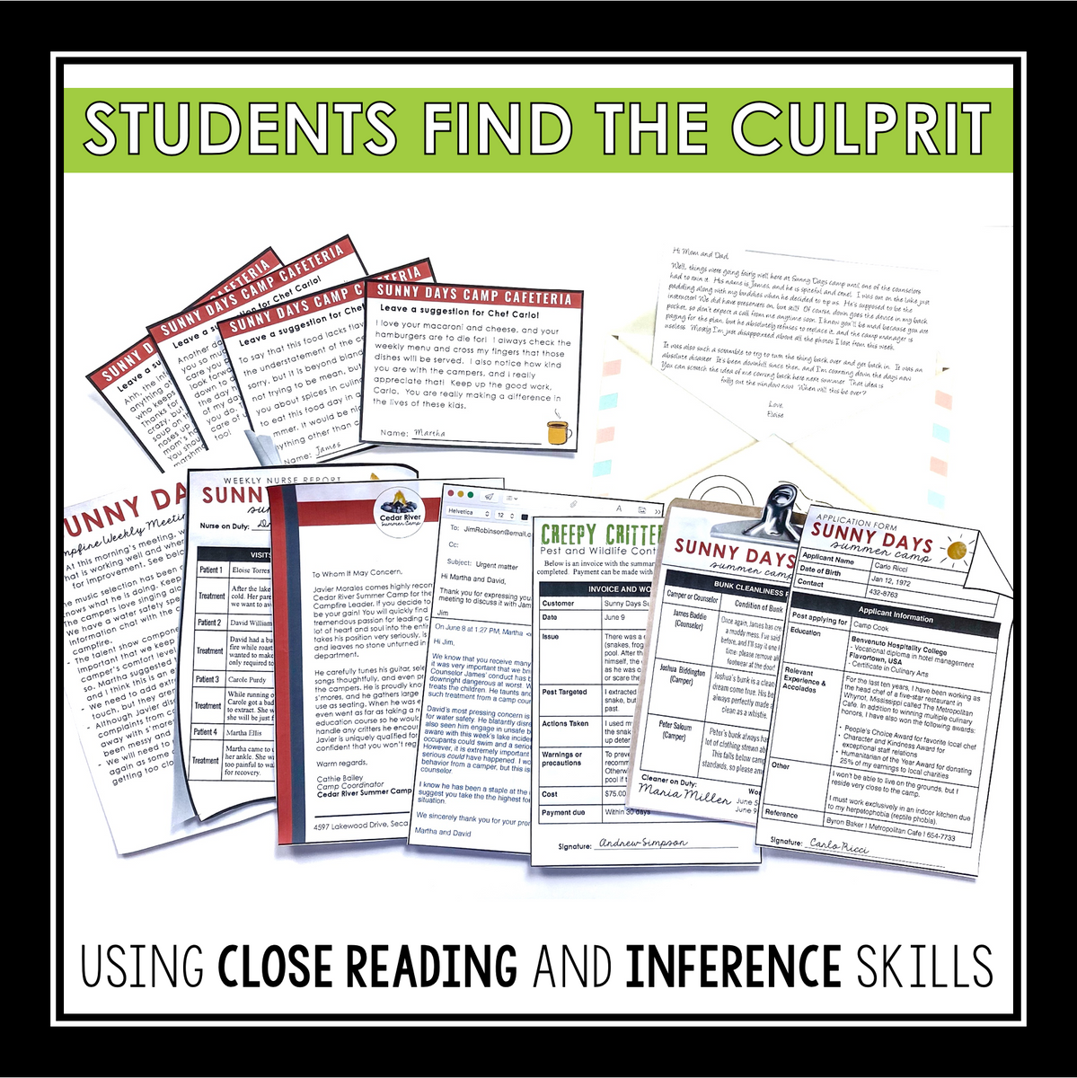 Close Reading Mystery Text Evidence Inference Activity - Summer Camp S ...