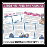 Close Reading Mystery Text Evidence Inference Activity - Animal Zoo Escape