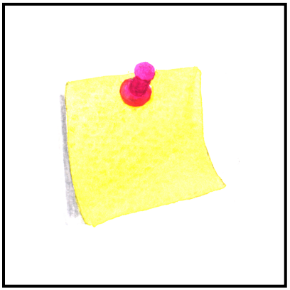 Post it note with pink push pin