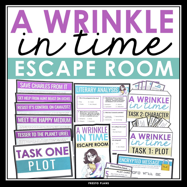 A Wrinkle in Time Escape Room Review Activity for Madeleine L'Engle's Novel
