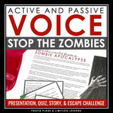 Active and Passive Voice Grammar Activity Escape Room Challenge, Slides, & Quiz