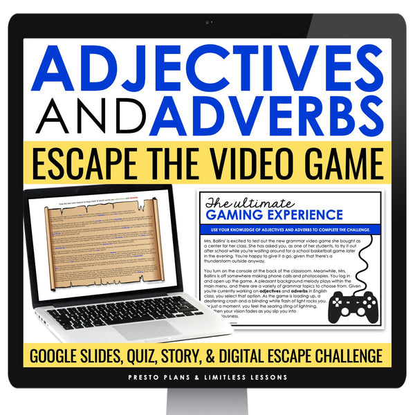 Adjectives and Adverbs Parts of Speech Digital Activity, Google Slides, & Quiz