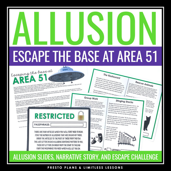 Allusion Introduction Presentation and Escape Room Reading Challenge Activity