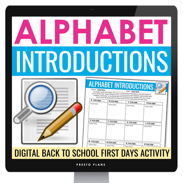 Back to School Digital Activity - Alphabet Introduction First Day Icebreaker