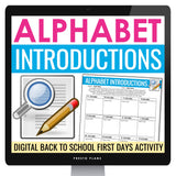 Back to School Digital Activity - Alphabet Introduction First Day Icebreaker