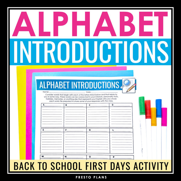 Back to School Activity - Alphabet Introduction Icebreaker First Day Activity