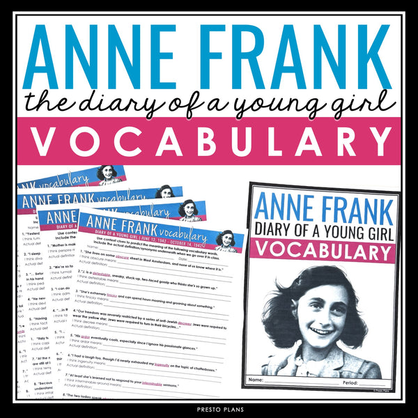Anne Frank The Diary of a Young Girl Vocabulary Booklet, Presentation, & Answers