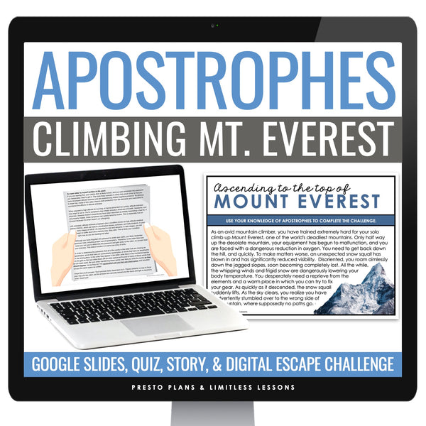 Apostrophes Escape Room Punctuation Digital Activity, Google Slides, and Quiz