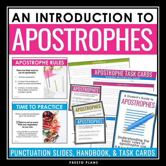 Apostrophes Escape Room Punctuation Digital Activity, Google Slides, and Quiz