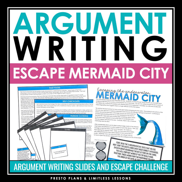 Argument Writing Introduction & Argumentative Essay Escape Room Reading Activity