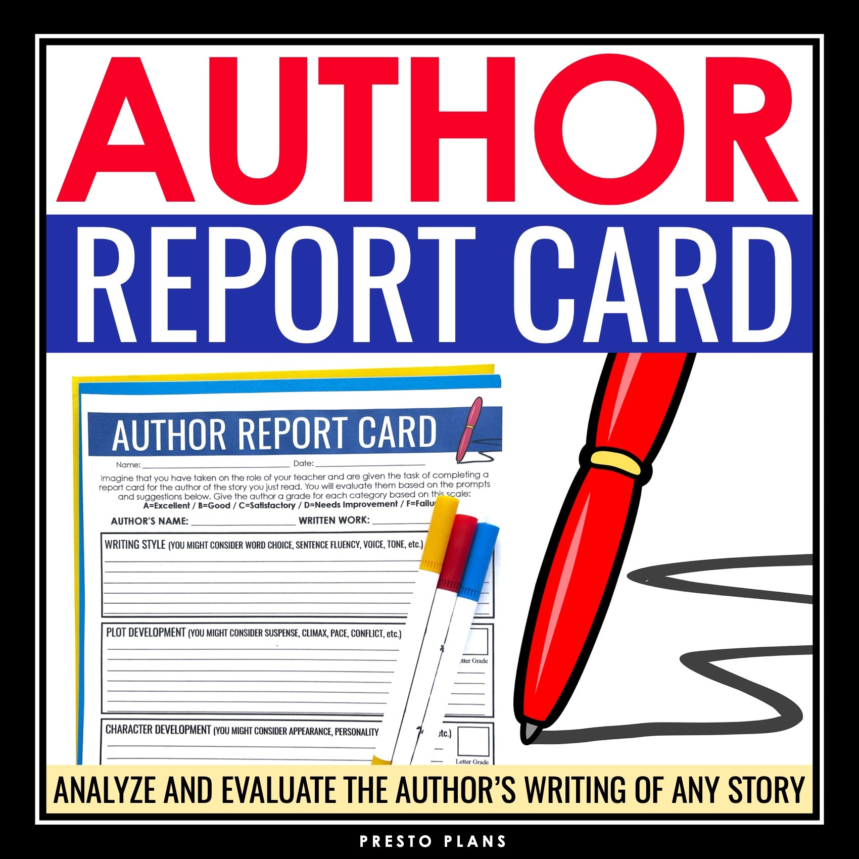 Author Report Card Assignment for Any Novel or Short Story - Story