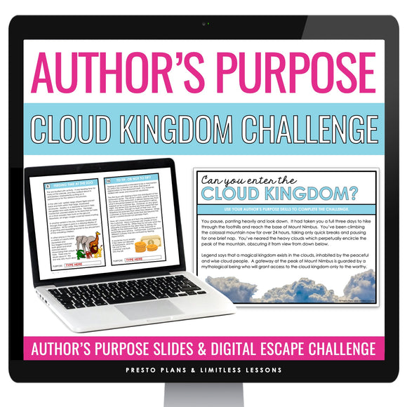 Author's Purpose Introduction Slides and Digital Escape Room Reading Activity