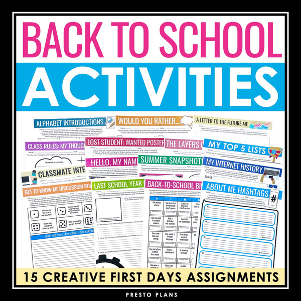 Back to School Activities and Assignments - First Days of School Activity Bundle