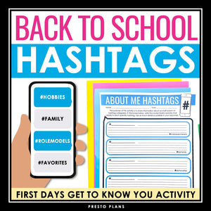 Back to School Activity - Hashtags Get to Know You First Day Creative Assignment