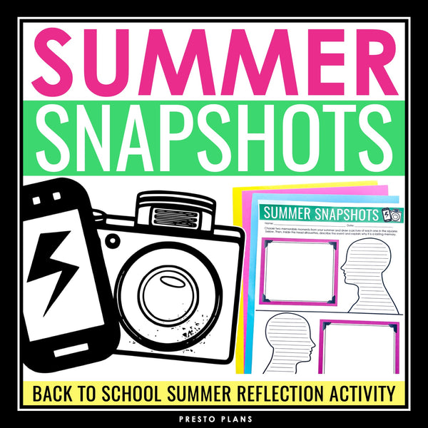 Back to School Activity - Summer Reflection Get to Know You Creative Assignment
